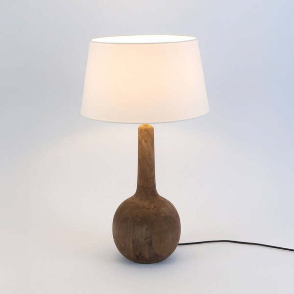 Holländer Stolní lampa VEZZANA, přírodní/écru, výška 47 cm, mangové dřevo, E27, Tmavé dřevo, Obývací pokoj / jídelna, Dřevo