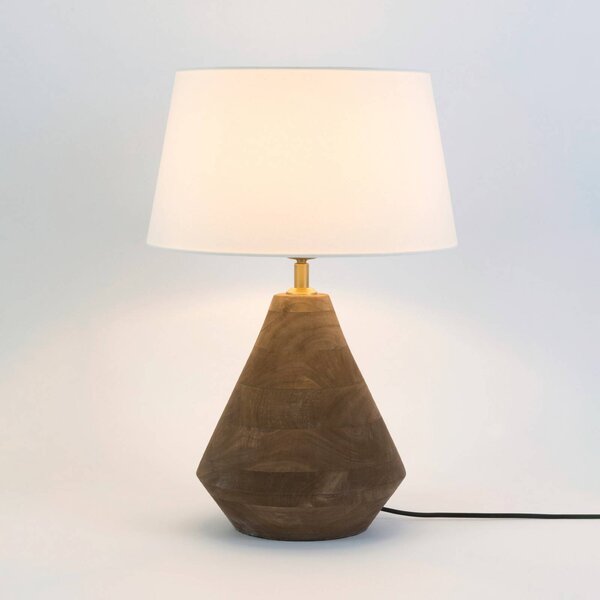 Holländer Stolní lampa CAPANNE, přírodní/écru, výška 37 cm, mangové dřevo, E27, Tmavé dřevo, Obývací pokoj / jídelna, Dřevo
