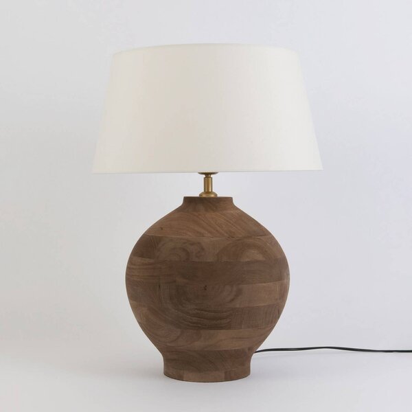 Holländer Stolní lampa SORATTE, přírodní/écru, výška 48 cm, mangové dřevo, E27, Tmavé dřevo, Obývací pokoj / jídelna, Dřevo