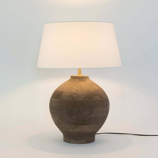 Holländer Stolní lampa SORATTE, přírodní/écru, výška 48 cm, mangové dřevo, E27, Tmavé dřevo, Obývací pokoj / jídelna, Dřevo