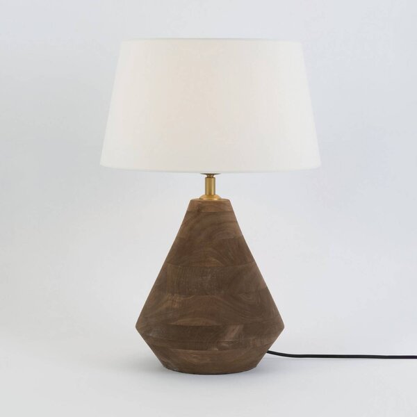 Holländer Stolní lampa CAPANNE, přírodní/écru, výška 37 cm, mangové dřevo, E27, Tmavé dřevo, Obývací pokoj / jídelna, Dřevo