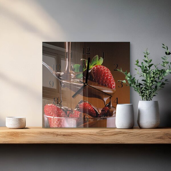 Skleněné hodiny na stěnu Čokoládové jahody zskc-30x30-00178779