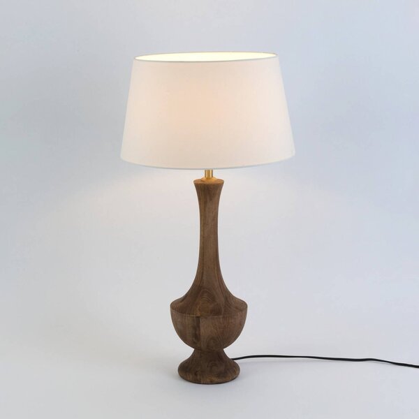 Holländer Stolní lampa SUBASIO, přírodní/écru, výška 50 cm, mangové dřevo, E27, Tmavé dřevo, Obývací pokoj / jídelna, Dřevo