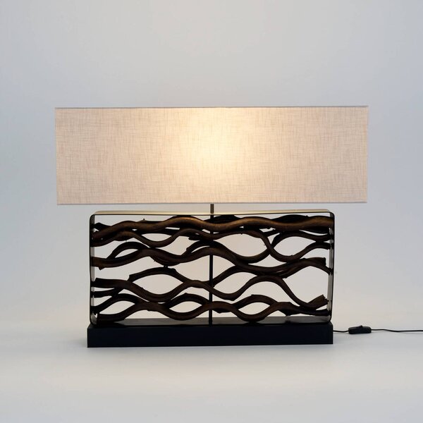 Holländer Stolní lampa TREMITI NERO černá/béžová, výška 67 cm, dřevo/textil, Černá, Obývací pokoj / jídelna, Dřevo