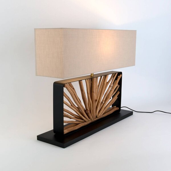 Holländer Stolní lampa MONTE ISOLA, přírodní/béžová, výška 67 cm, dřevo/textil, Krémová / jantar, Obývací pokoj / jídelna, Dřevo