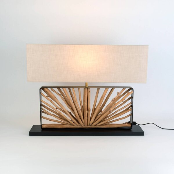 Holländer Stolní lampa MONTE ISOLA, přírodní/béžová, výška 67 cm, dřevo/textil, Krémová / jantar, Obývací pokoj / jídelna, Dřevo
