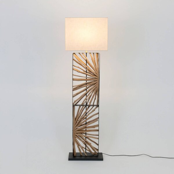 Holländer Stojací lampa MONTE ISOLA, přírodní/béžová, výška 160 cm, dřevo/textil, Krémová / jantar, Obývací pokoj / jídelna, Dřevo