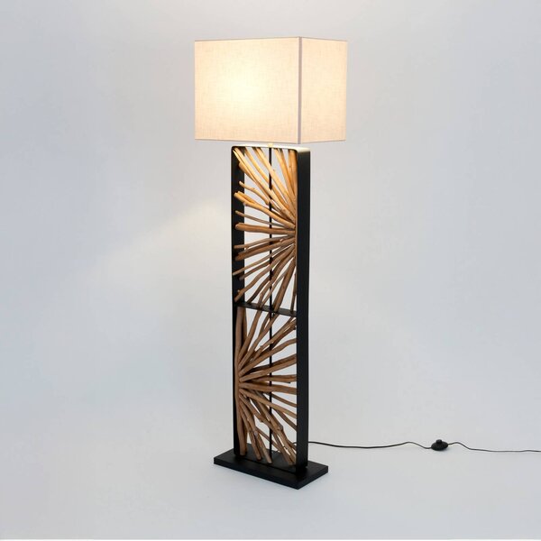 Holländer Stojací lampa MONTE ISOLA, přírodní/béžová, výška 160 cm, dřevo/textil, Krémová / jantar, Obývací pokoj / jídelna, Dřevo