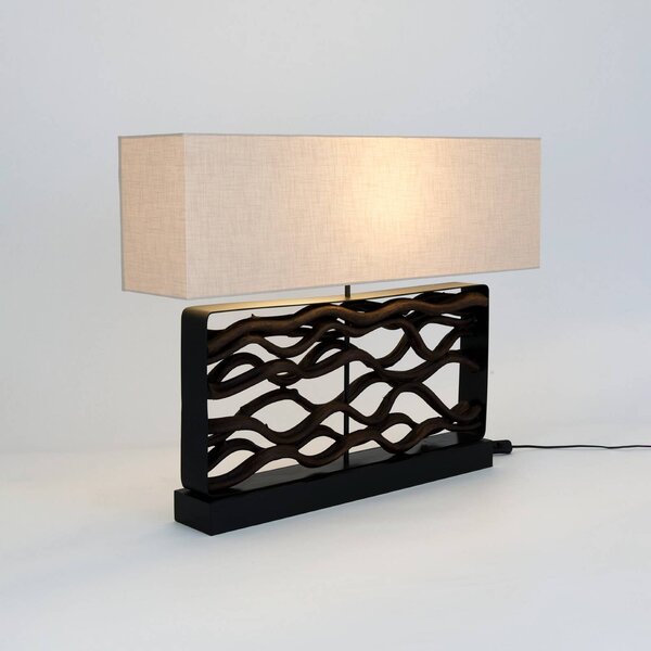 Holländer Stolní lampa TREMITI NERO černá/béžová, výška 67 cm, dřevo/textil, Černá, Obývací pokoj / jídelna, Dřevo