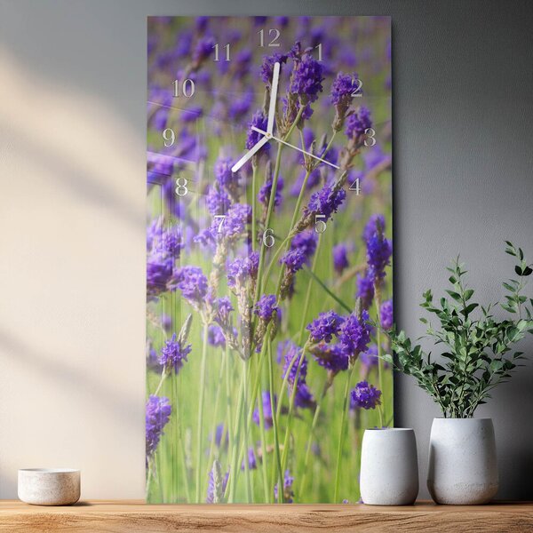 Skleněné hodiny vertikální Levandule zsppb-30x60-00081786