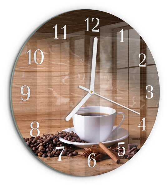 Skleněné hodiny na stěnu Káva zsob-fi30-00090353