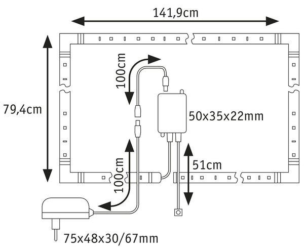 P 78876 MaxLED 250 LED Strip TV Comfort základní sada 65 palců 4,3m 22W 234lm/m 28LEDs/m RGBW+ 24VA - PAULMANN