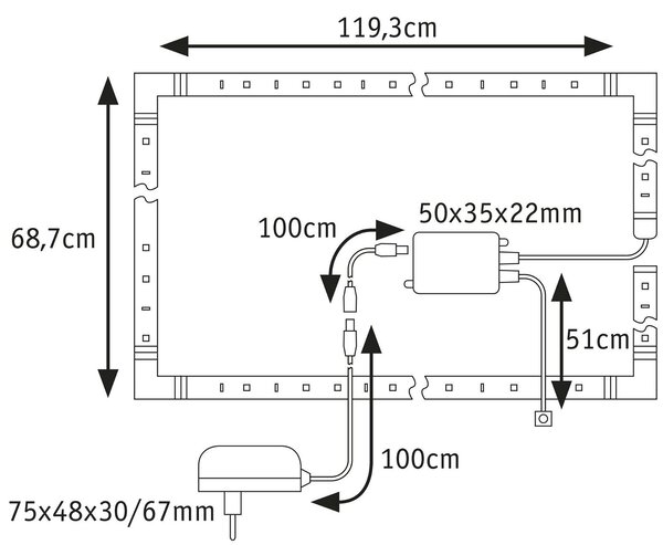 P 78875 MaxLED 250 LED Strip TV Comfort základní sada 55 palců 3,6m 20,5W 277lm/m 30LEDs/m RGBW+ 24VA - PAULMANN