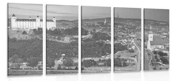 5-dílný obraz večer v Bratislavě v černobílém provedení