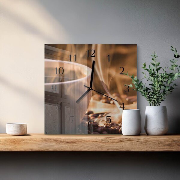 Skleněné hodiny na stěnu Káva zskc-30x30-00181559