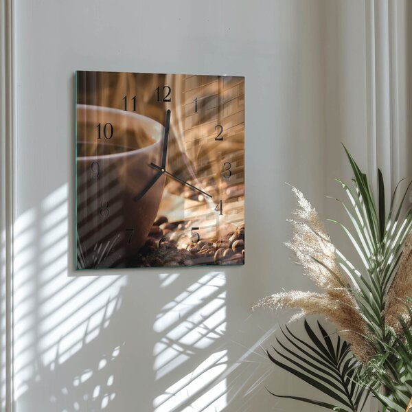 Skleněné hodiny na stěnu Káva zskc-30x30-00181559