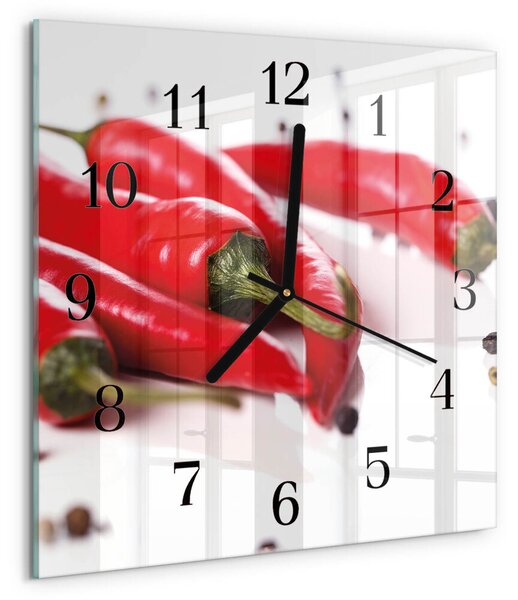 Skleněné hodiny na stěnu Chilli papričky zskc-30x30-00180573