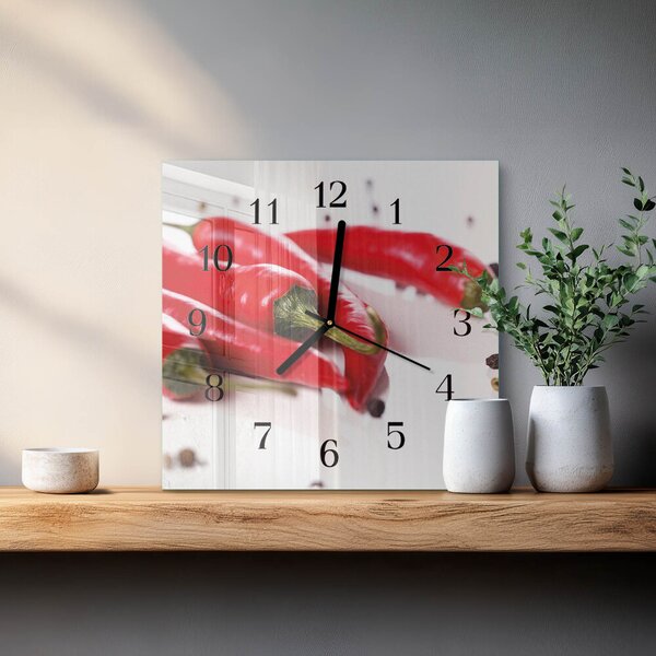 Skleněné hodiny na stěnu Chilli papričky zskc-30x30-00180573