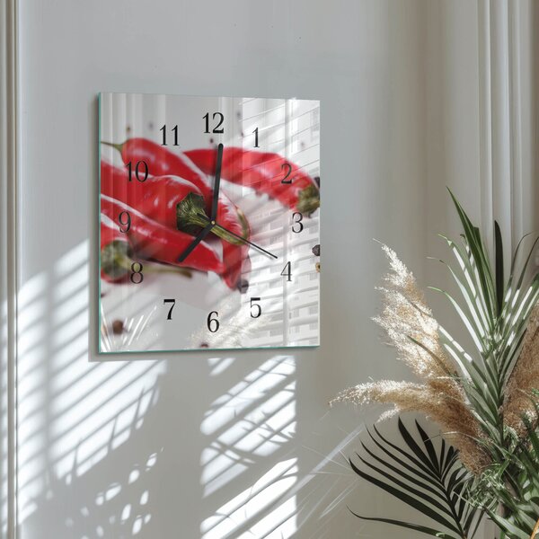 Skleněné hodiny na stěnu Chilli papričky zskc-30x30-00180573
