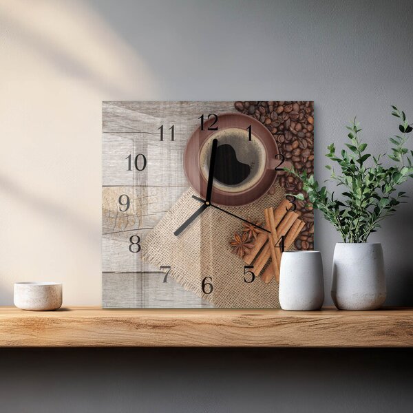 Skleněné hodiny na stěnu Kávová zrna zskc-30x30-00179247