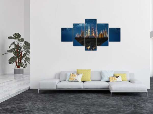 Obraz - Velkoměsto plující prostorem (125x70 cm)