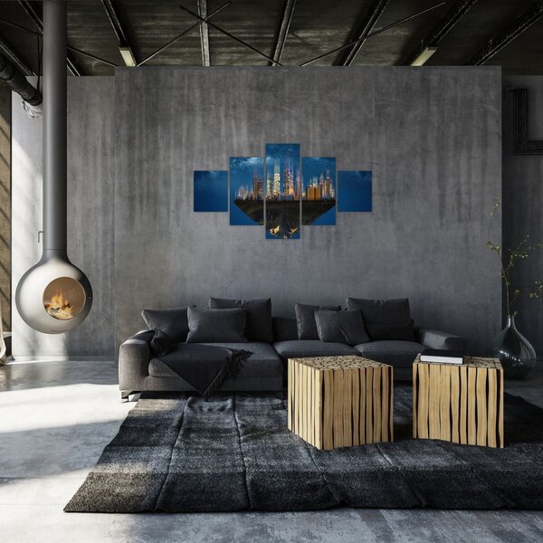 Obraz - Velkoměsto plující prostorem (125x70 cm)