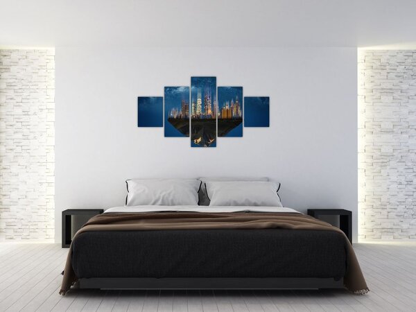 Obraz - Velkoměsto plující prostorem (125x70 cm)