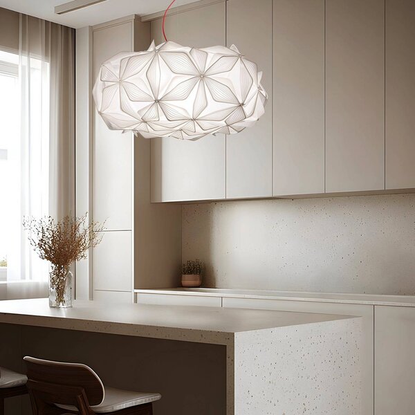 Slamp Závěsné světlo C'EST LA VIE, bílé/průhledný kabel, Ø 53 cm, stmívatelný, Bílá / opál, Obývací pokoj / jídelna, Plast, Design