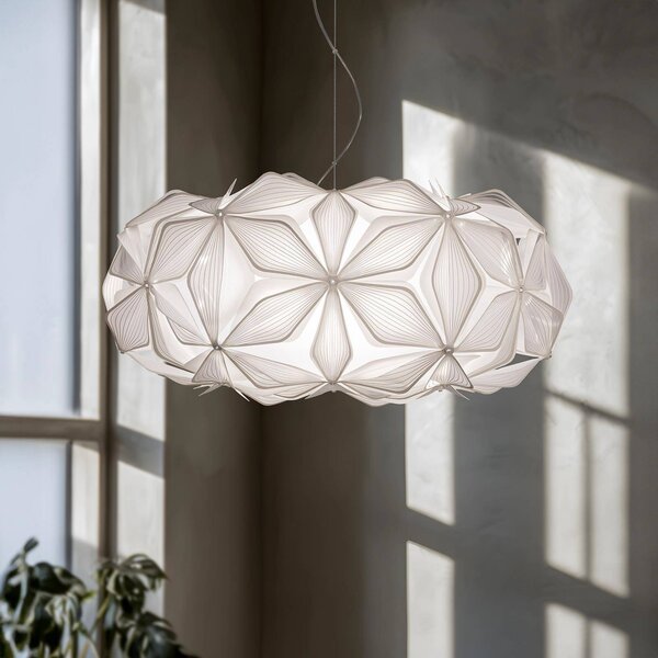 Slamp Závěsné světlo C'EST LA VIE, bílé/průhledný kabel, Ø 53 cm, stmívatelný, Bílá / opál, Obývací pokoj / jídelna, Plast, Design