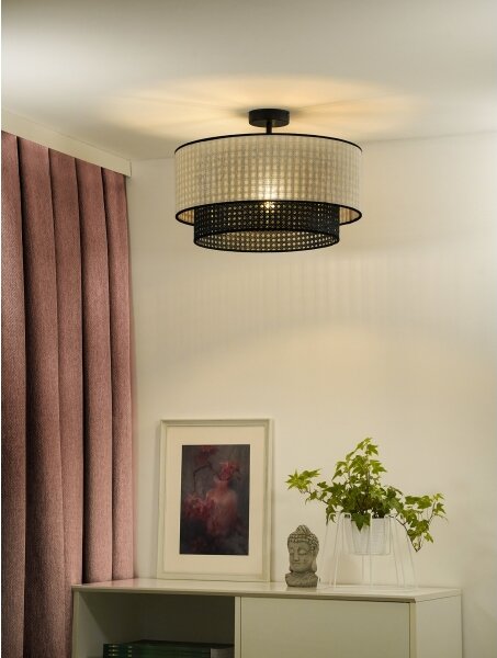 Duolla - Přisazený lustr RATTAN YUTE 1xE27/15W/230V pr. 45 cm krémová/černá