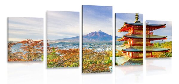 5-dílný obraz výhled na Chureito Pagoda a horu Fuji