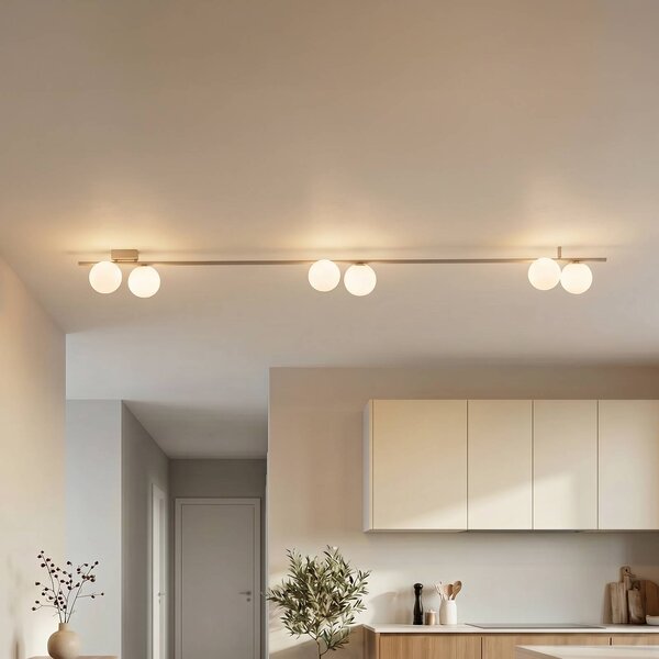 TK Lighting Stropní světlo Imelo, krémové, 6 žárovek, sklo, délka 200 cm, stmívatelný, Krémová / jantar, Ložnice, Sklo