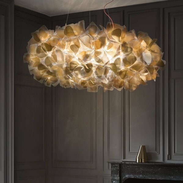 Slamp Závěsné světlo Clizia Mama Non Mama, Ø 78 cm, zlatá/čirá, stmívatelný, Mosaz / zlato, Obývací pokoj / jídelna, Plast, Design