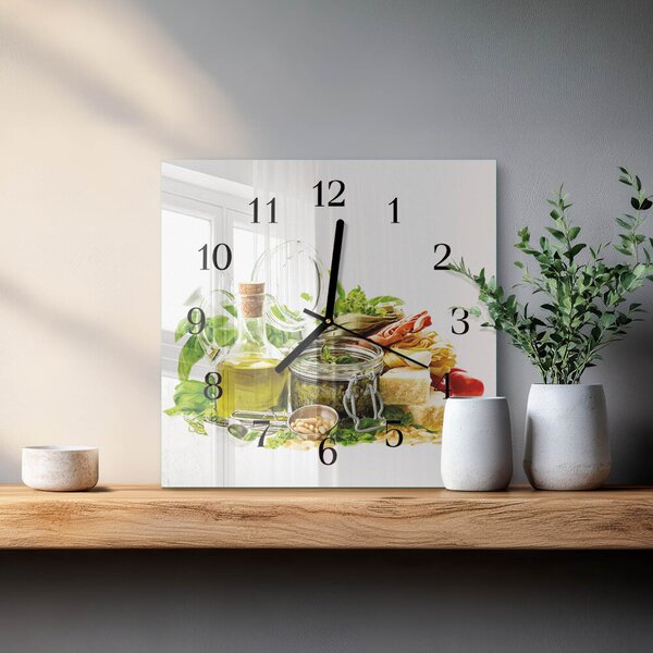 Skleněné hodiny na stěnu Těstoviny s olejem zskc-30x30-00176917