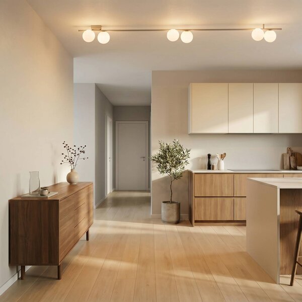 TK Lighting Stropní světlo Imelo, krémové, 6 žárovek, sklo, délka 200 cm, stmívatelný, Krémová / jantar, Ložnice, Sklo