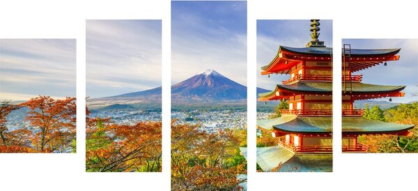 5-dílný obraz výhled na Chureito Pagoda a horu Fuji