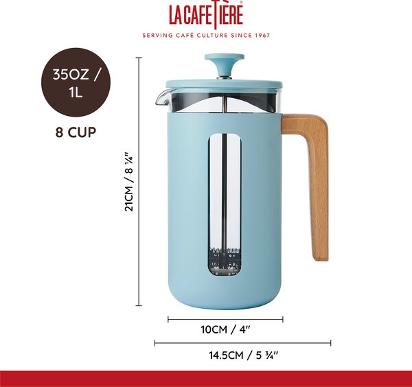 KitchenCraft French Press La Cafetiere PISA na 8 šálků, pastelově modrá LCPISA8CPSKY