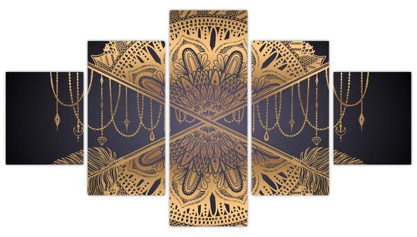 Obraz - Zlatá mandala s šípy (125x70 cm)