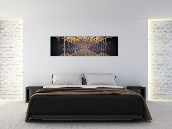 Obraz - Zlatá mandala s šípy (170x50 cm)
