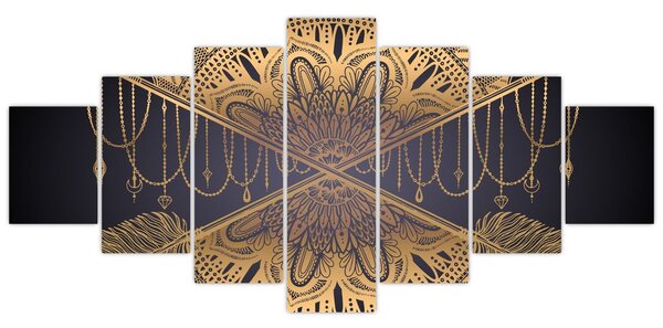 Obraz - Zlatá mandala s šípy (210x100 cm)