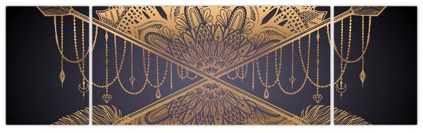 Obraz - Zlatá mandala s šípy (170x50 cm)