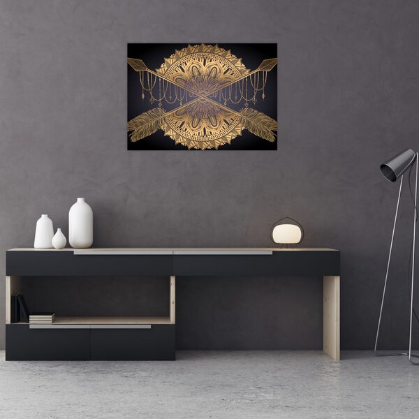 Obraz - Zlatá mandala s šípy (70x50 cm)