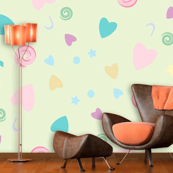Sablio Tapeta Srdíčka a spirály XL - 125x75 cm