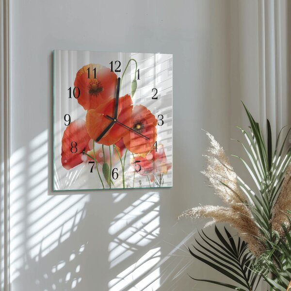 Skleněné hodiny na stěnu Vlčí máky zskc-30x30-00177655