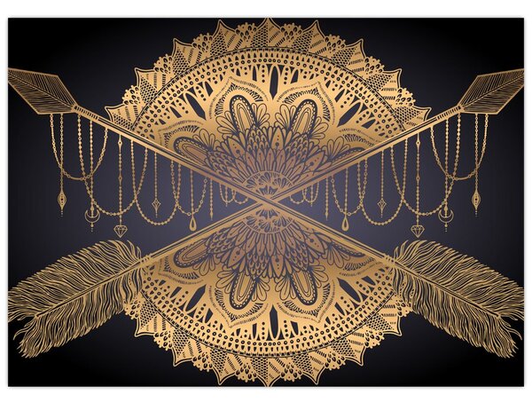 Obraz - Zlatá mandala s šípy (70x50 cm)