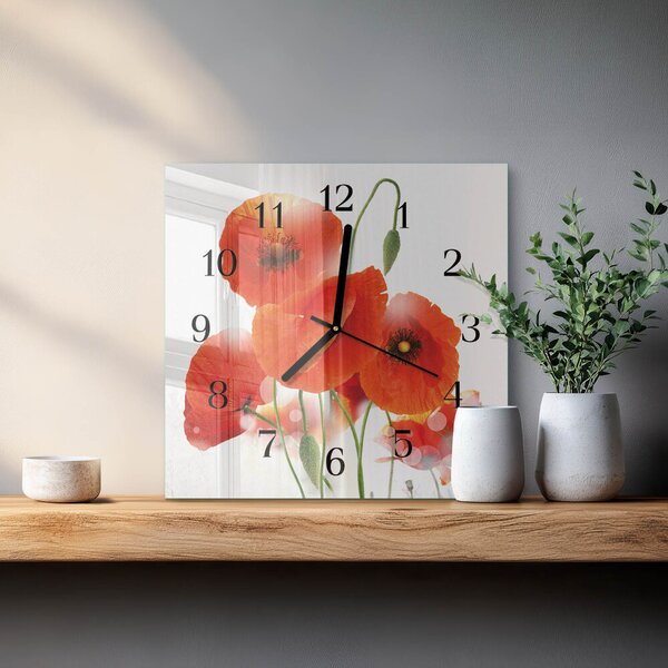 Skleněné hodiny na stěnu Vlčí máky zskc-30x30-00177655