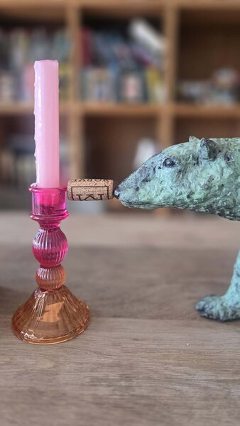 Skleněný svícen LIOR 15cm růžová broskvová