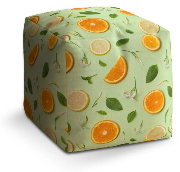 Sablio Taburet Cube Citrus a květ - 40x40x40 cm