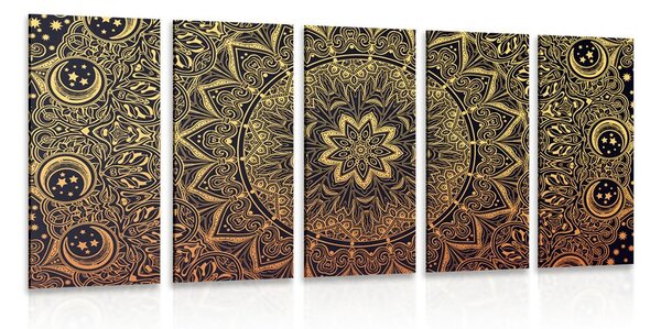 5-dílný obraz zlatá orientální Mandala