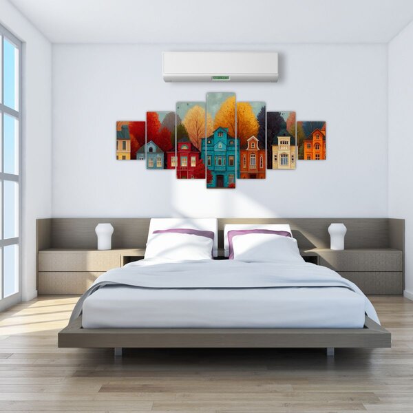 Obraz - Malované podzimní město (210x100 cm)